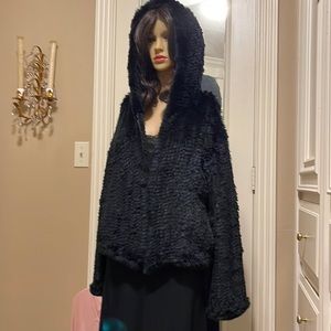 Black foux fur hoodie jacket
